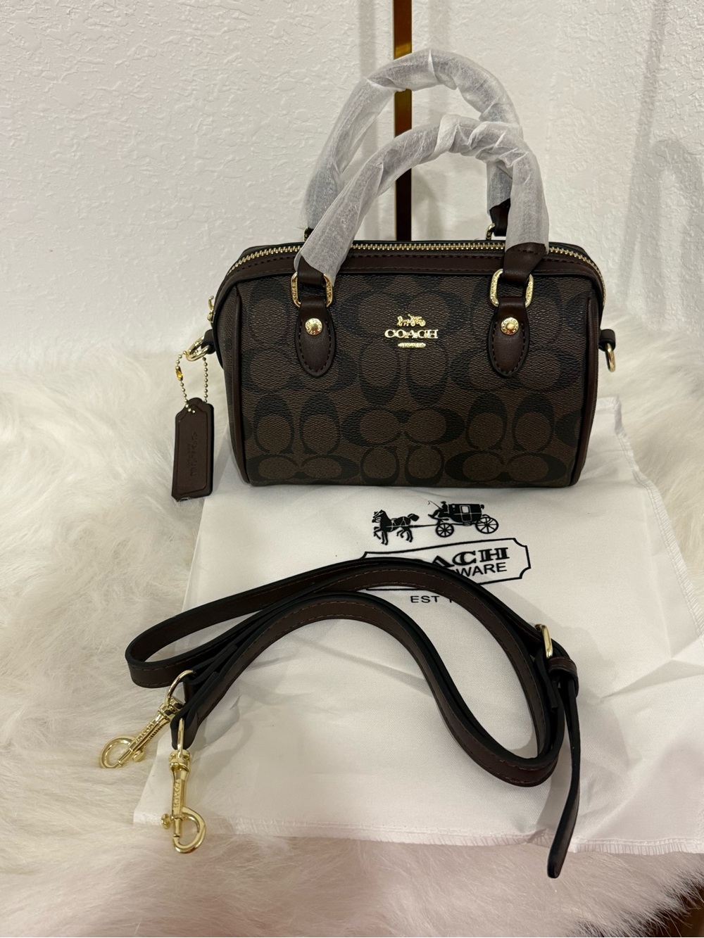 Coach Dark Brown Signature Mini Satchel with Gold Hardware